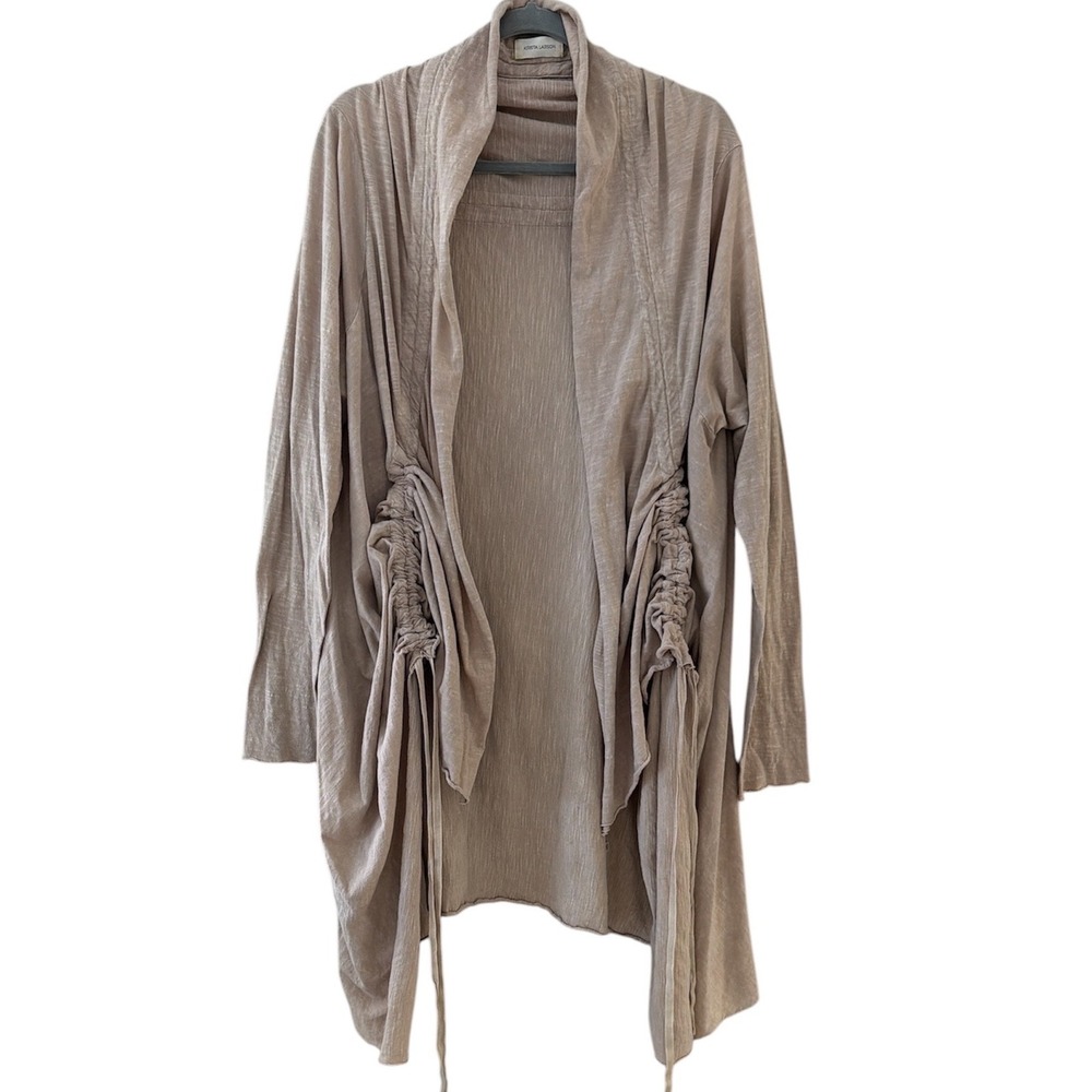 Krista Larson Womens Cotton Slub Adjustable Ruched Open Front‎ Cardigan Taupe OS